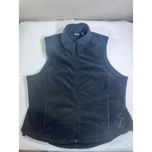 Guide Series Womens 3XL Black Fleece Full Zip Vest Floral Embroidered Plus Size